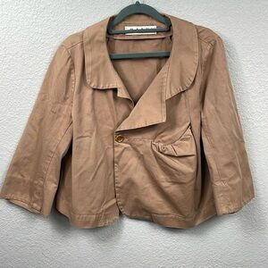 Marni Tan Shrunken Swing Jacket Boxy Fit Collared Cotton Sz 44